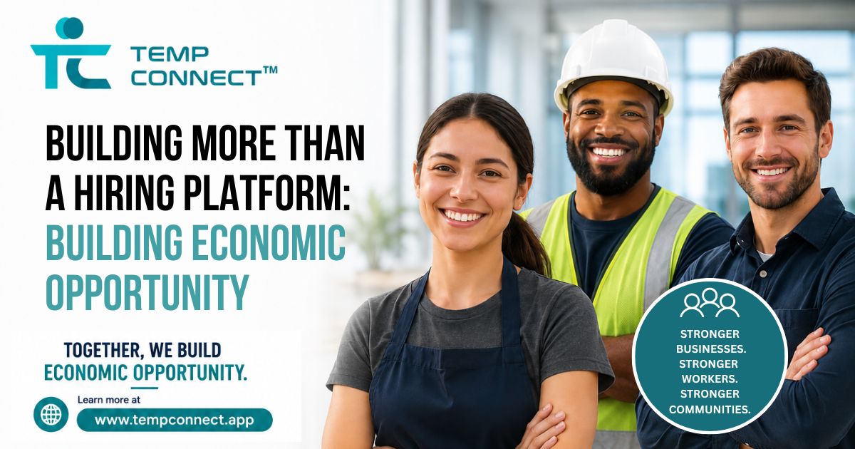 Temp Connect graphic about building economic opportunity through workforce connections