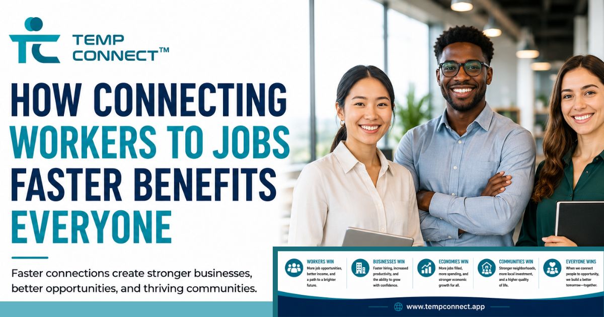 Temp Connect graphic about connecting workers to jobs faster and supporting economic growth