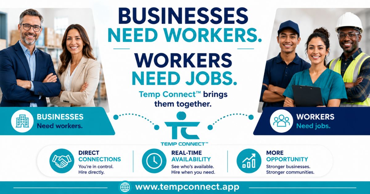 Temp Connect™ connecting businesses that need workers with workers who are looking for jobs.