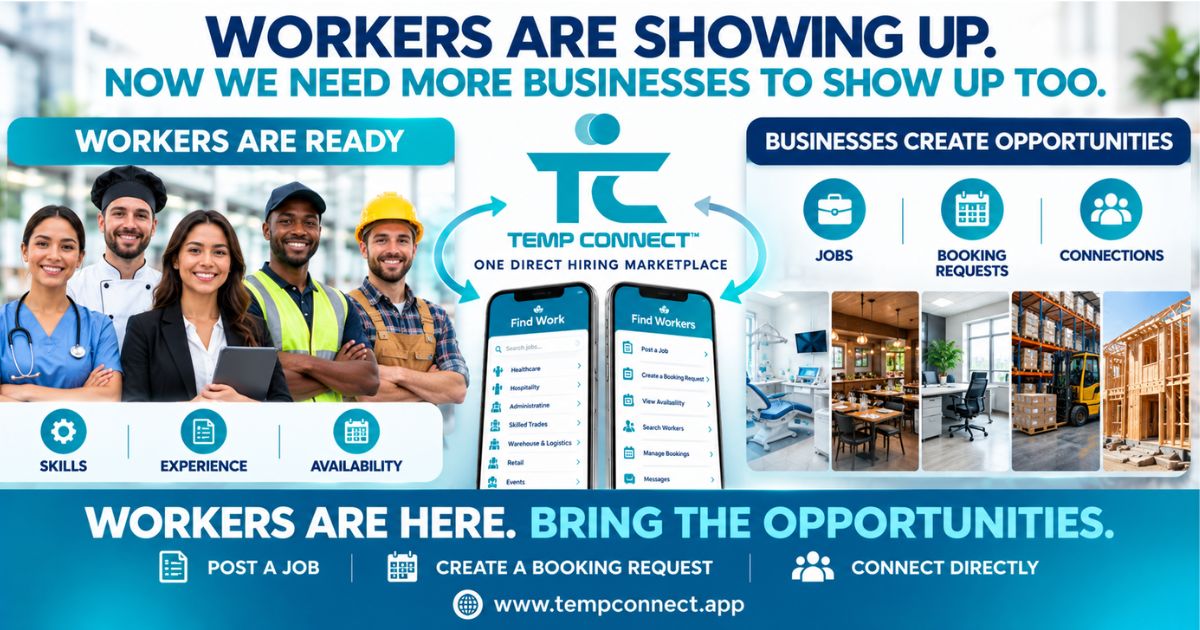 Workers ready for opportunities on Temp Connect™ while businesses are invited to post jobs and Booking Requests.