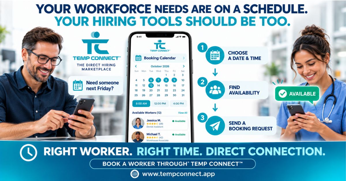 Temp Connect™ Booking Calendar helping an employer find workers who may be available on a specific date and time.